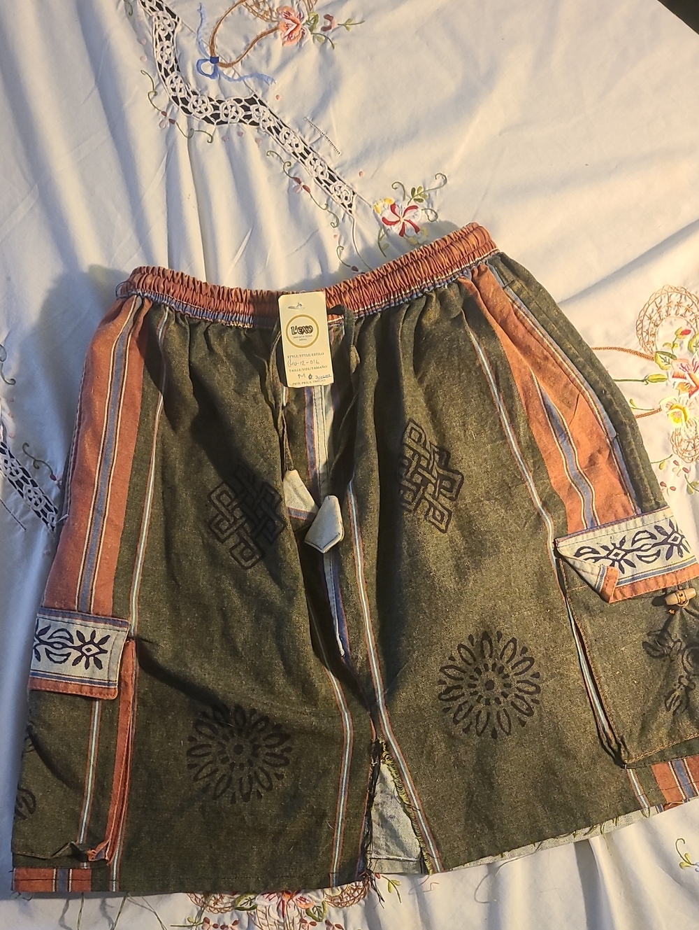 Boho Green, Copper & Cream Embroidered Mini Skirt